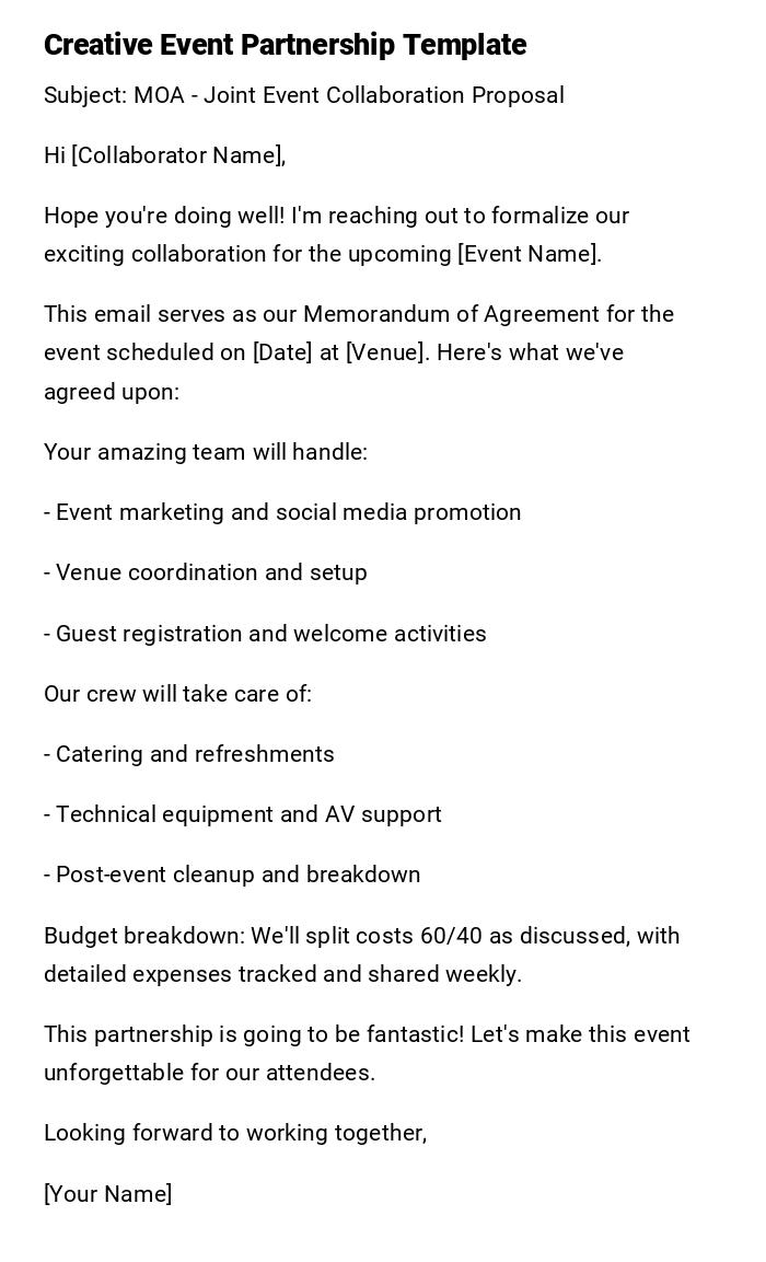 Creative Event Partnership Template Creative Event Partnership Template