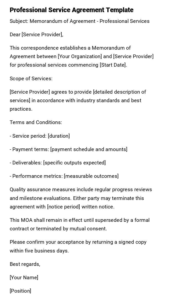 Professional Service Agreement Template Professional Service Agreement Template
