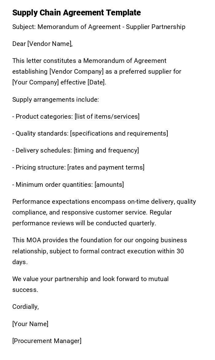 Supply Chain Agreement Template Supply Chain Agreement Template