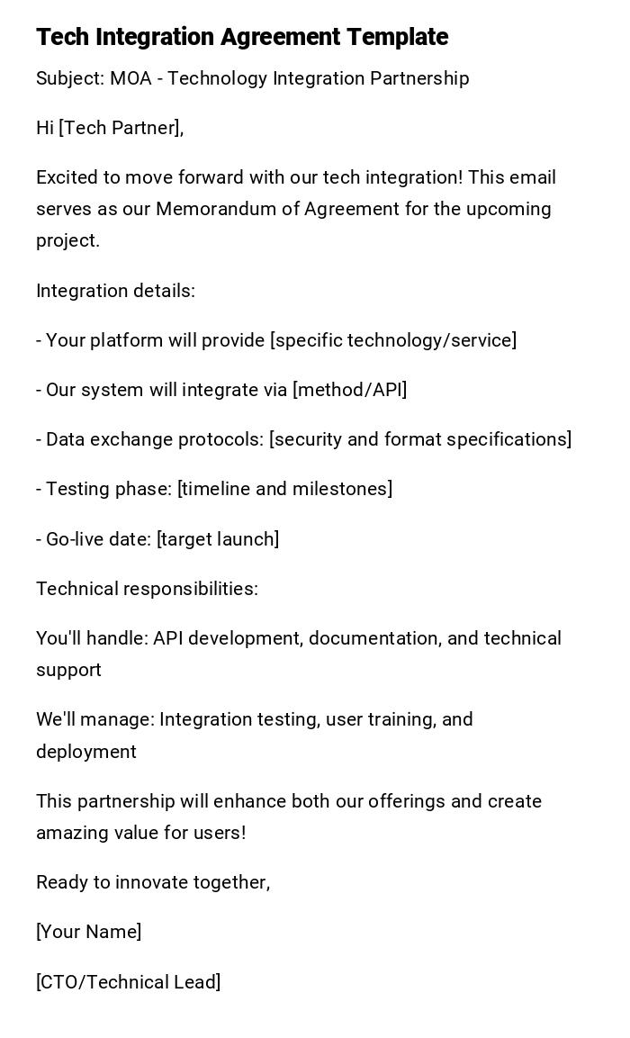 Tech Integration Agreement Template Tech Integration Agreement Template