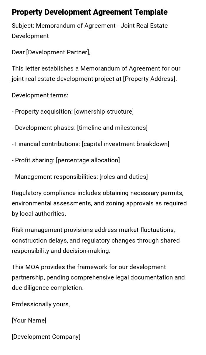 Property Development Agreement Template Property Development Agreement Template