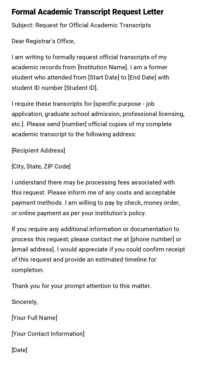 Formal Academic Transcript Request Letter Formal Academic Transcript Request Letter