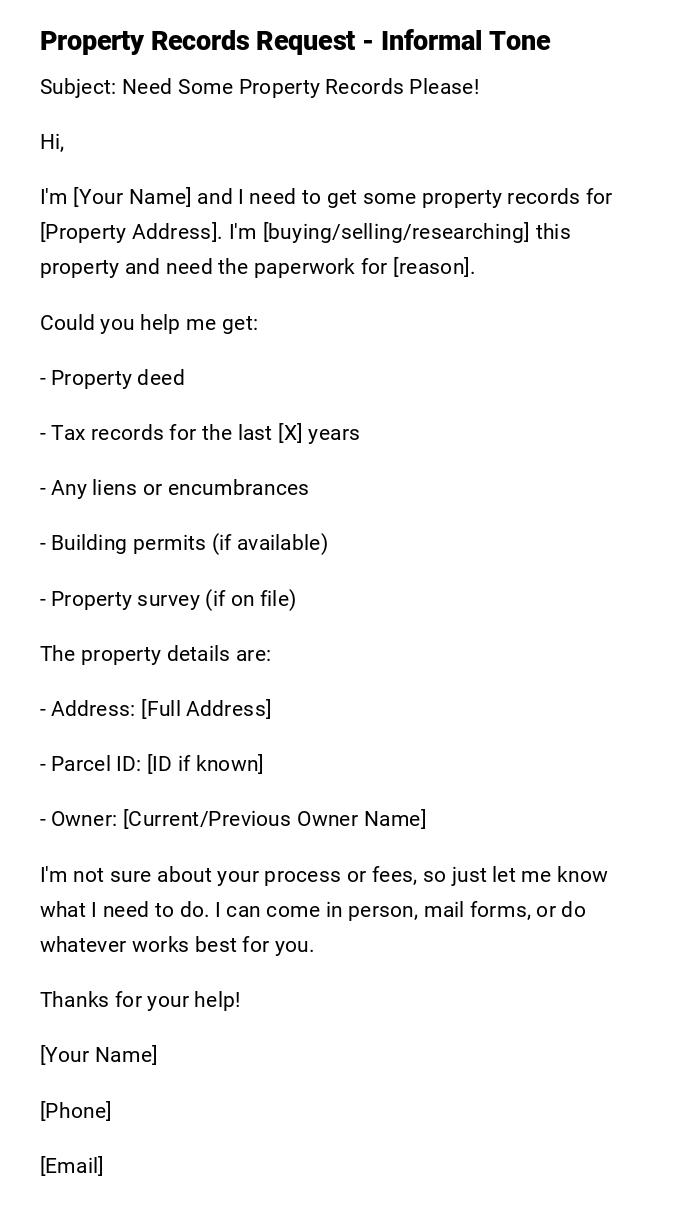 Property Records Request - Informal Tone Property Records Request - Informal Tone
