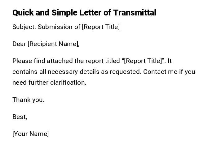 Quick and Simple Letter of Transmittal Quick and Simple Letter of Transmittal