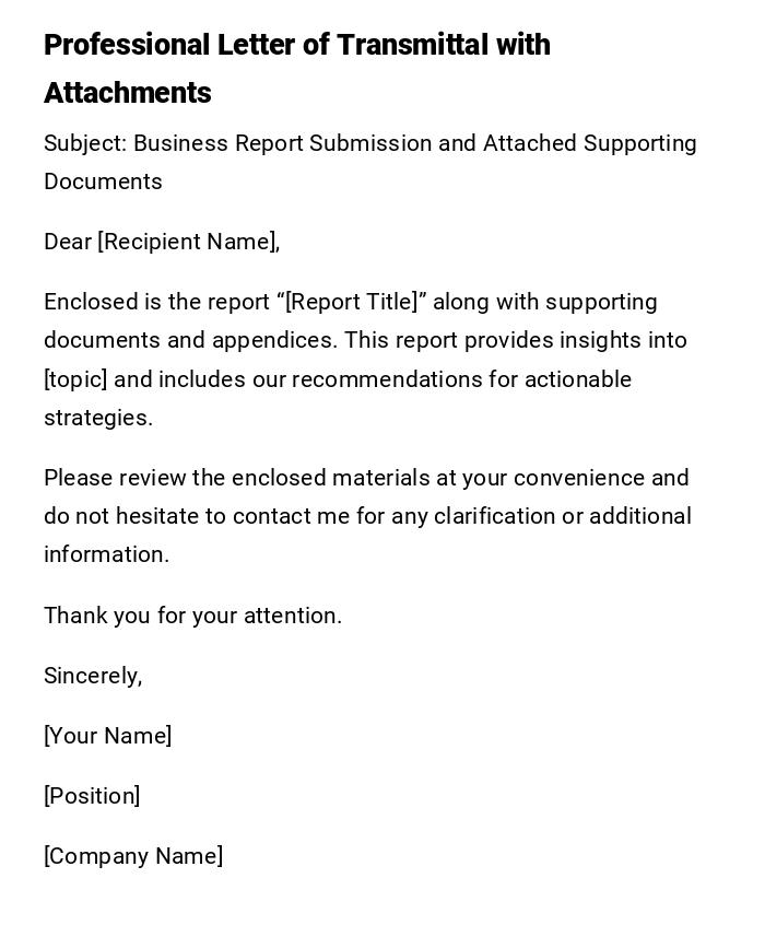 Professional Letter of Transmittal with Attachments Professional Letter of Transmittal with Attachments