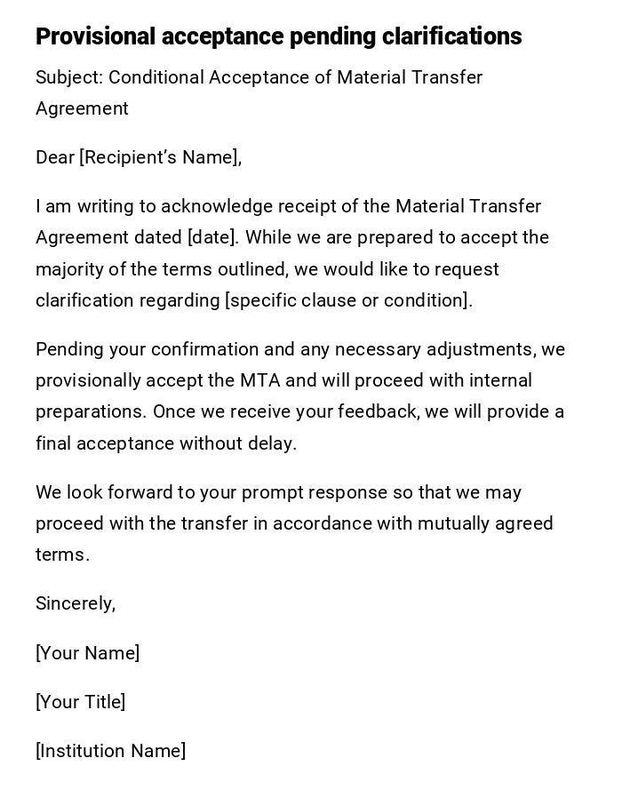 Provisional acceptance pending clarifications Provisional acceptance pending clarifications