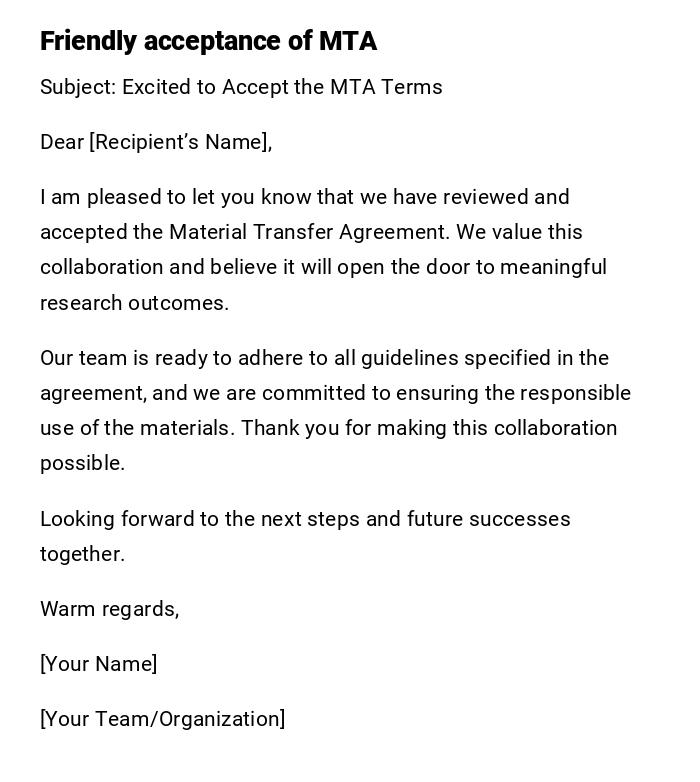 Friendly acceptance of MTA Friendly acceptance of MTA