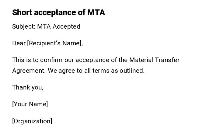 Short acceptance of MTA Short acceptance of MTA