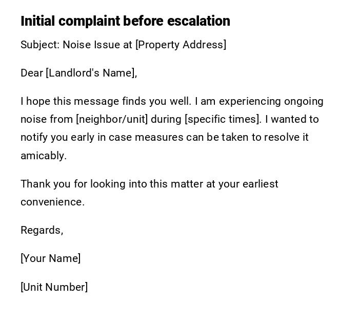 Initial complaint before escalation Initial complaint before escalation