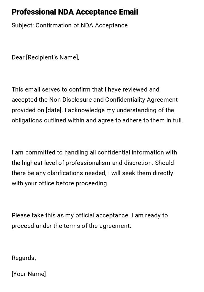 Professional NDA Acceptance Email
