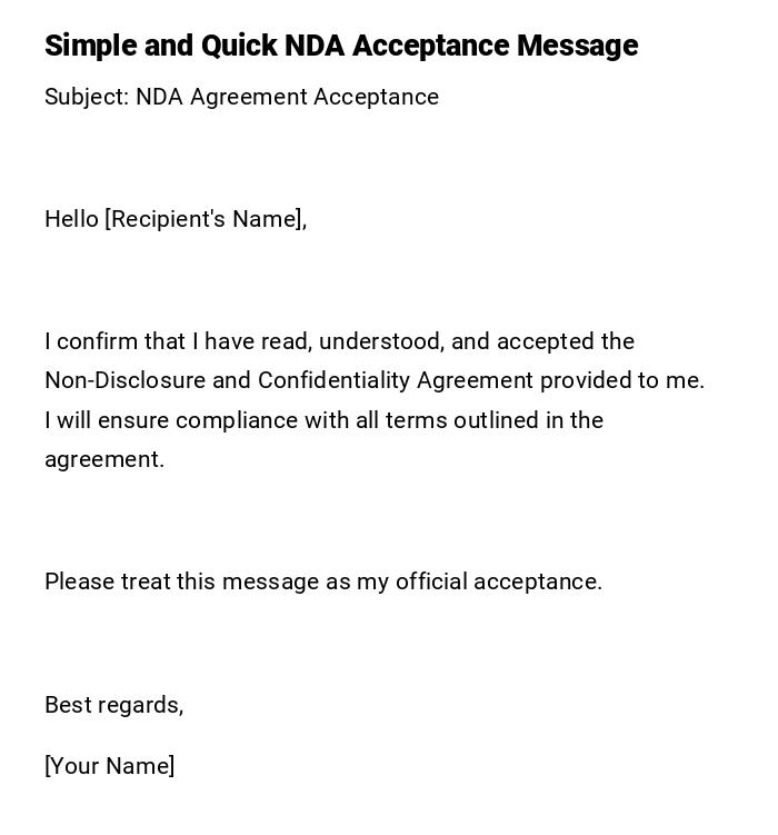 Simple and Quick NDA Acceptance Message