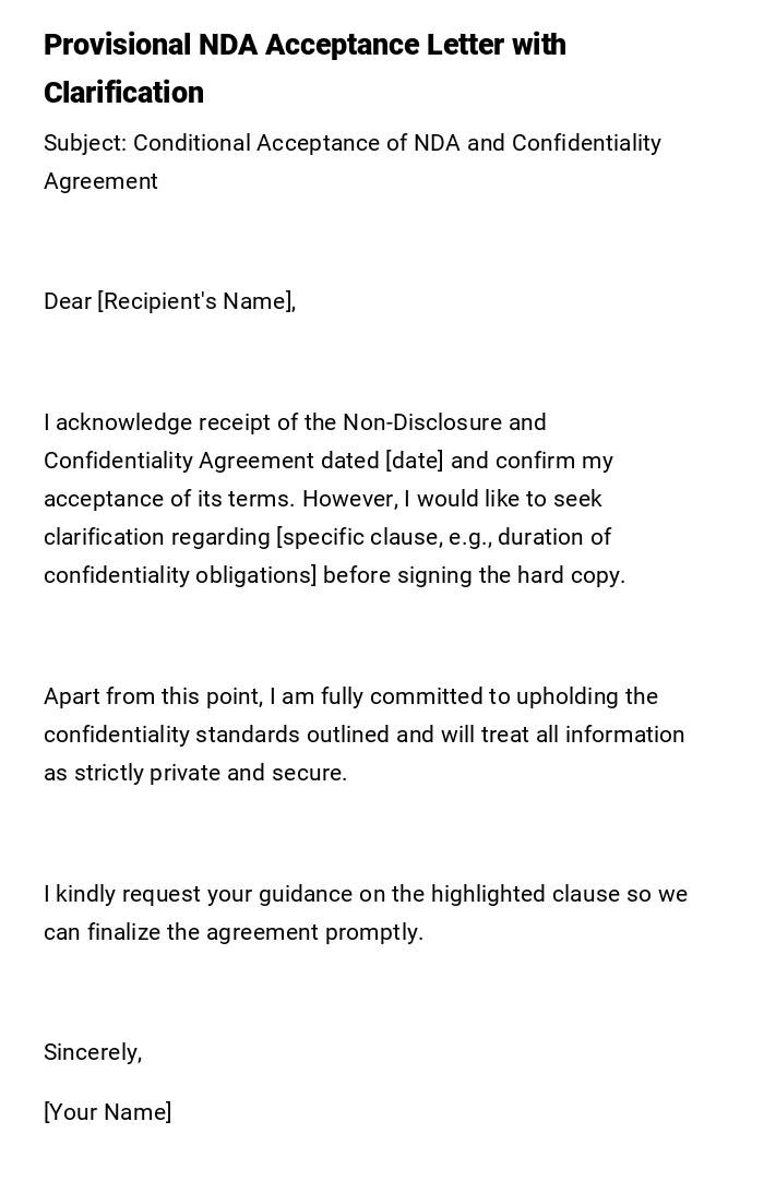 Provisional NDA Acceptance Letter with Clarification