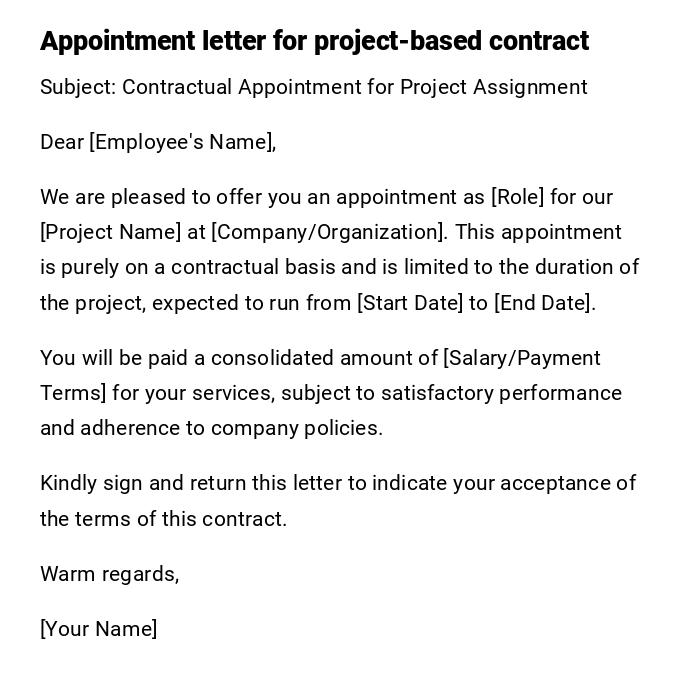 Appointment letter for project-based contract Appointment letter for project-based contract