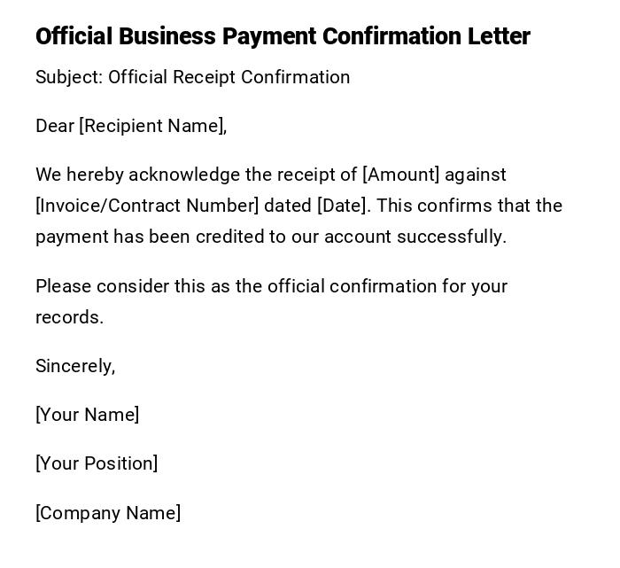 Official Business Payment Confirmation Letter