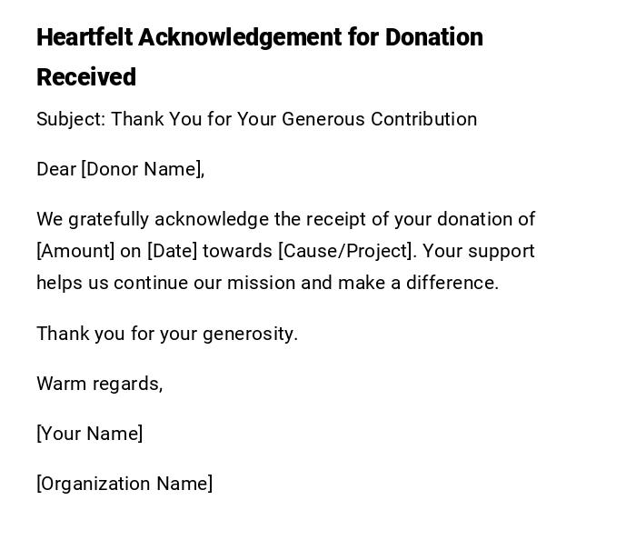 Heartfelt Acknowledgement for Donation Received