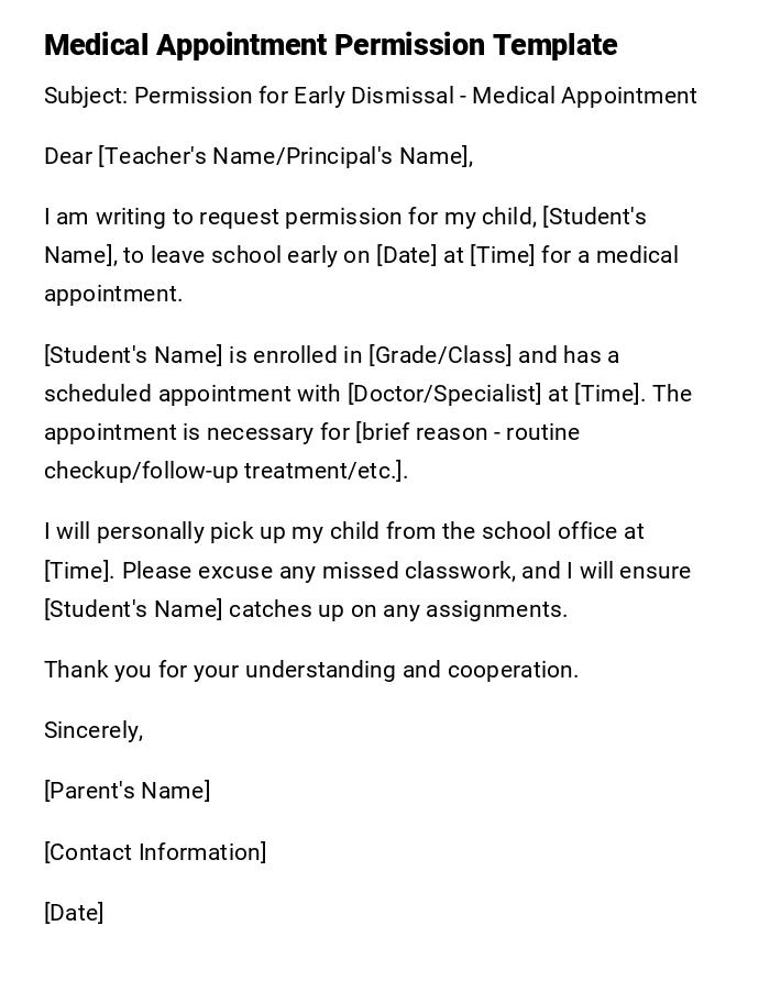 Medical Appointment Permission Template Medical Appointment Permission Template