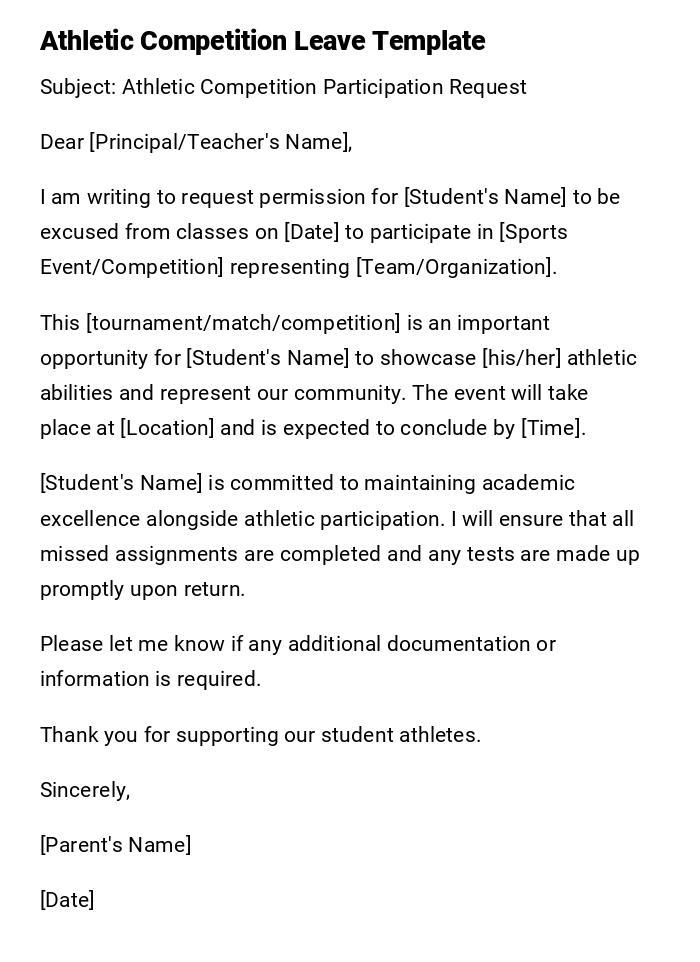 Athletic Competition Leave Template Athletic Competition Leave Template