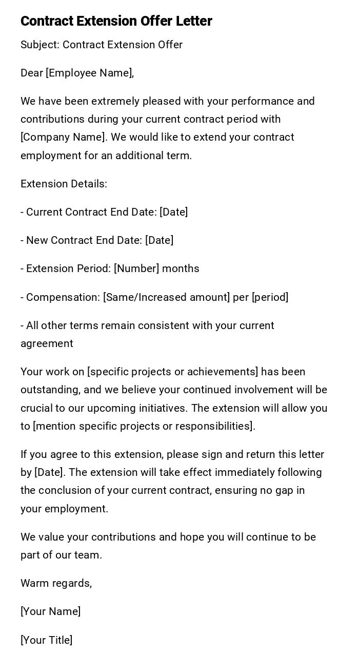 Contract Extension Offer Letter Contract Extension Offer Letter