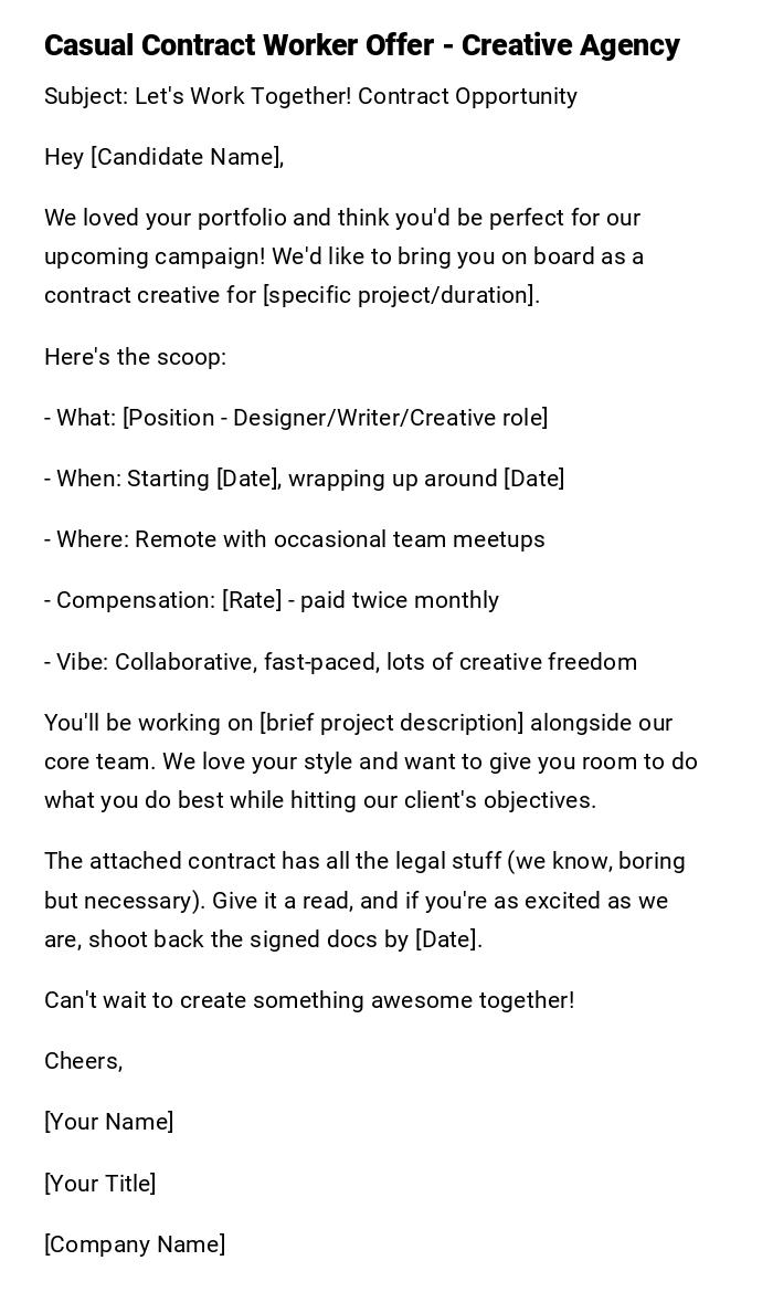 Casual Contract Worker Offer - Creative Agency Casual Contract Worker Offer - Creative Agency