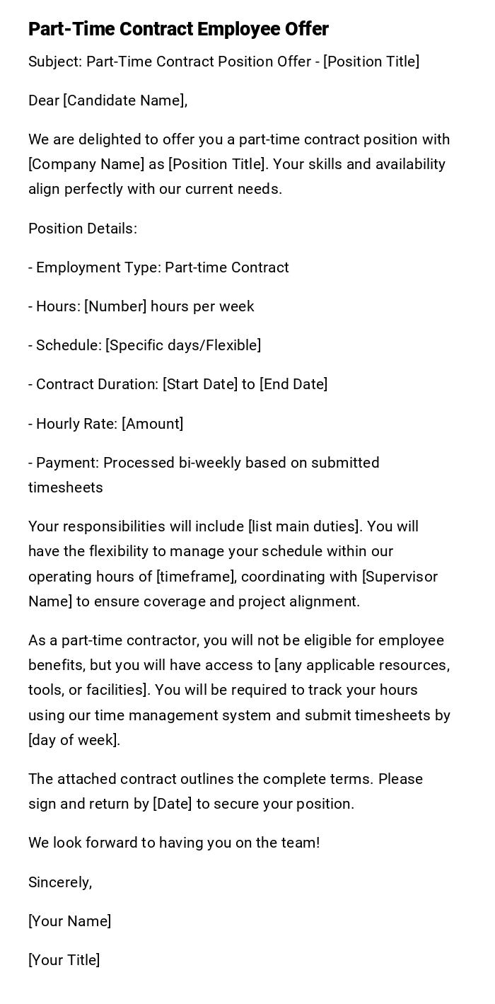 Part-Time Contract Employee Offer Part-Time Contract Employee Offer