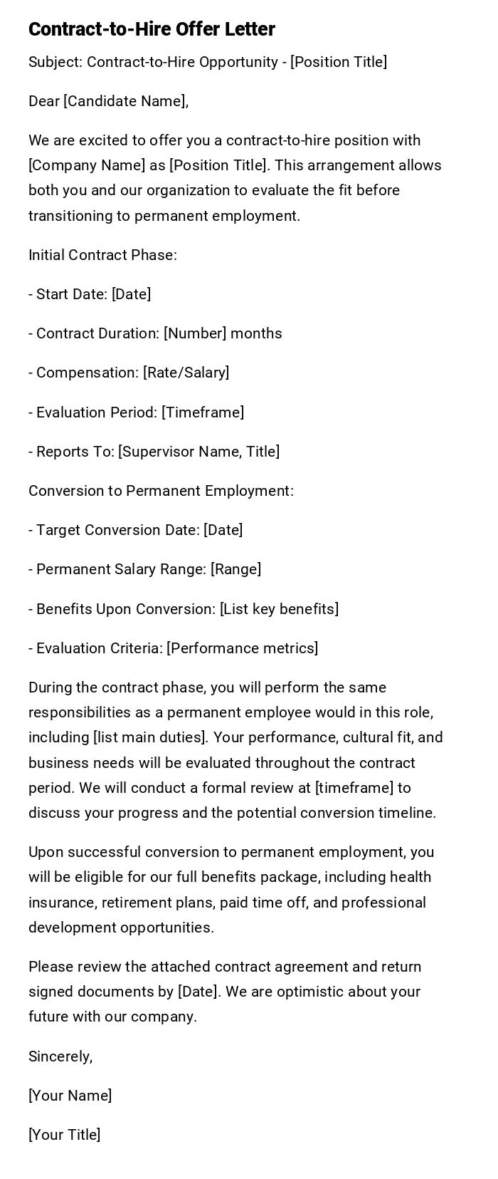 Contract-to-Hire Offer Letter Contract-to-Hire Offer Letter