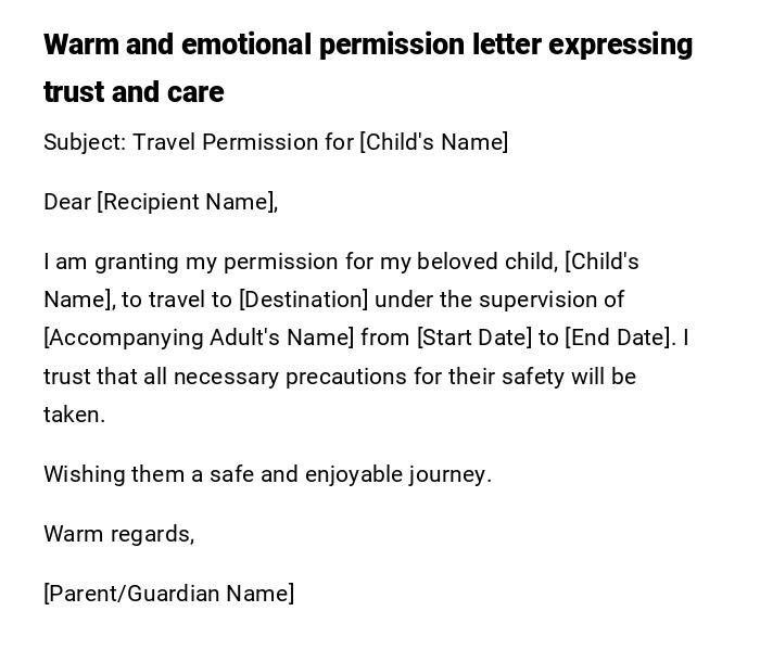 Warm and emotional permission letter expressing trust and care Warm and emotional permission letter expressing trust and care