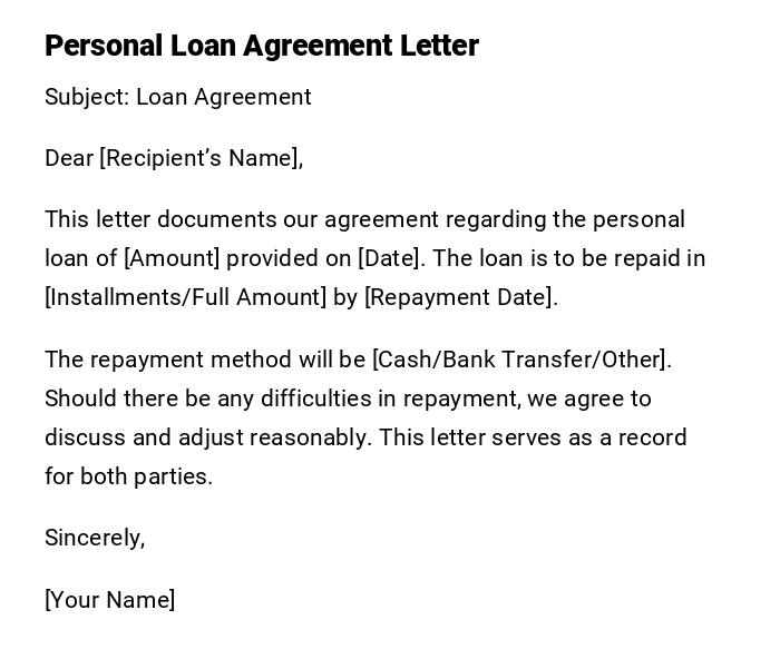 Personal Loan Agreement Letter Personal Loan Agreement Letter