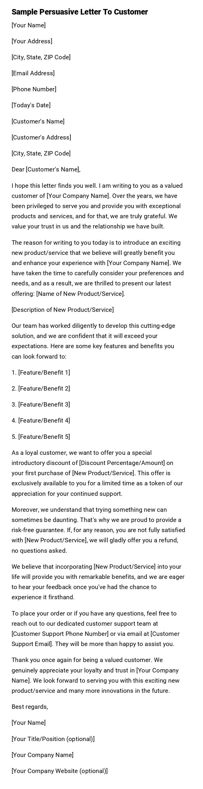 Sample Persuasive Letter To Customer