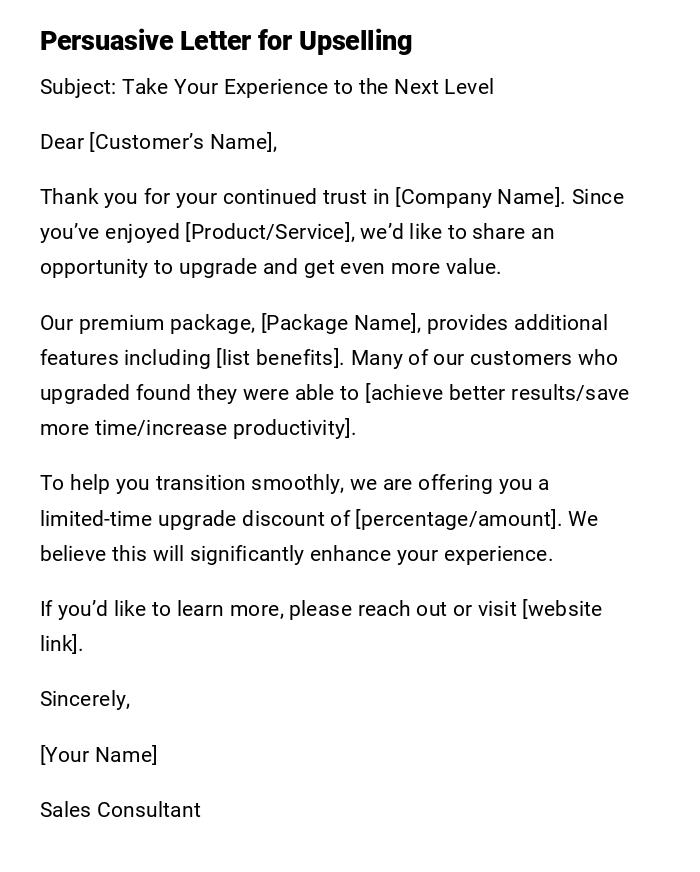 Persuasive Letter for Upselling Persuasive Letter for Upselling