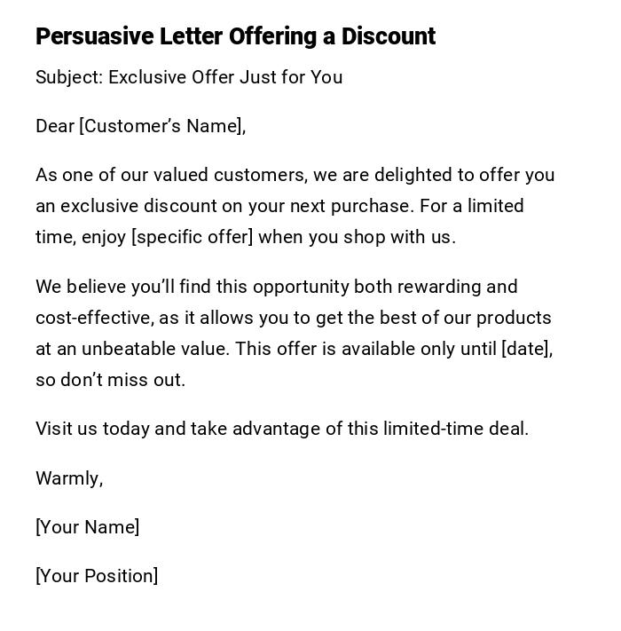 Persuasive Letter Offering a Discount Persuasive Letter Offering a Discount