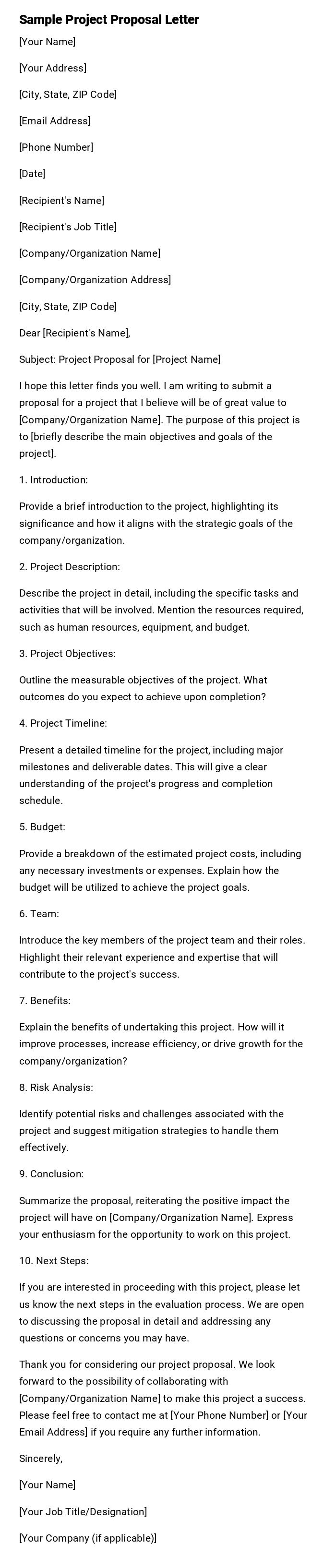 Sample Project Proposal Letter