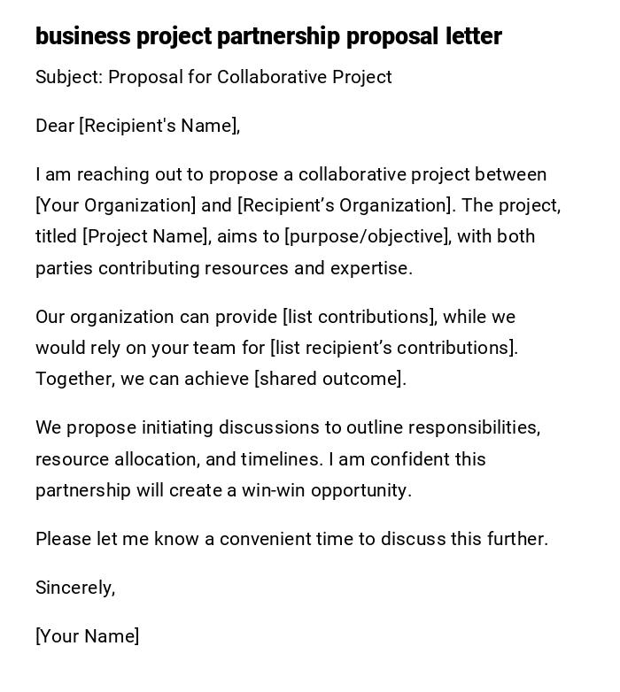 business project partnership proposal letter