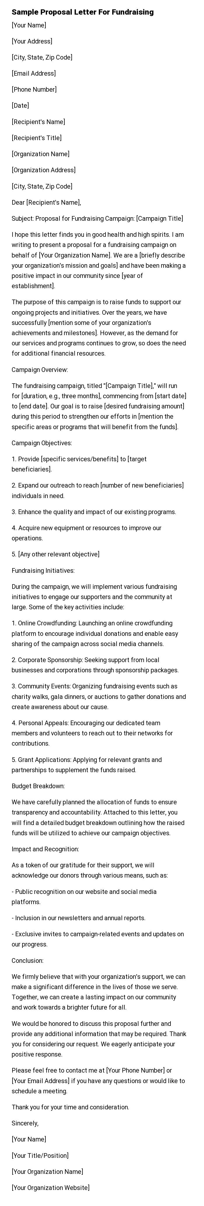 Sample Proposal Letter For Fundraising