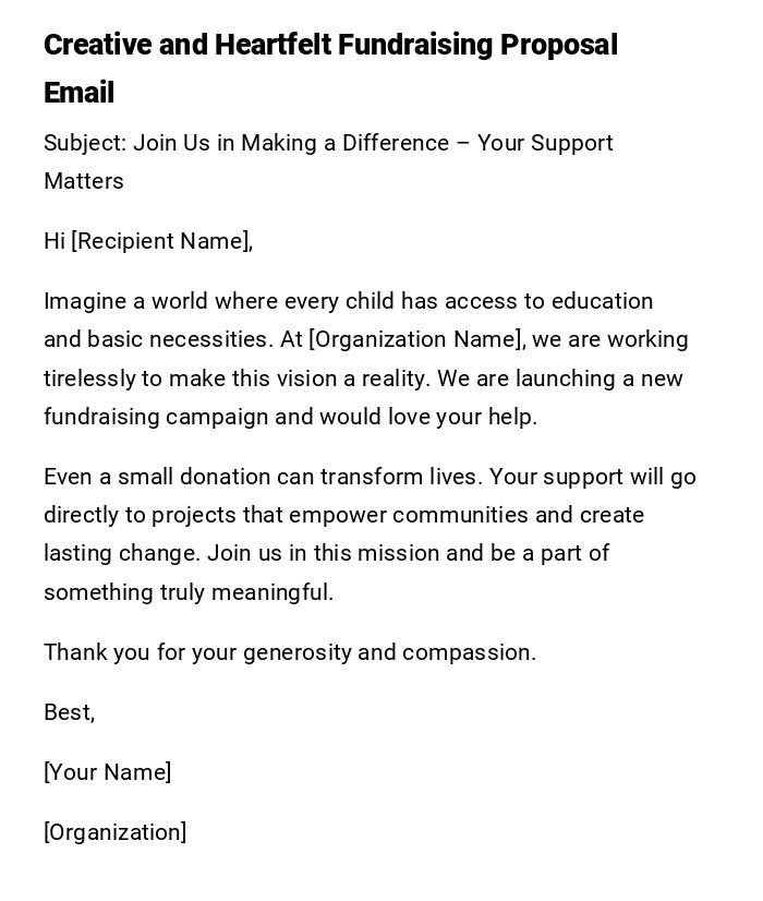 Creative and Heartfelt Fundraising Proposal Email