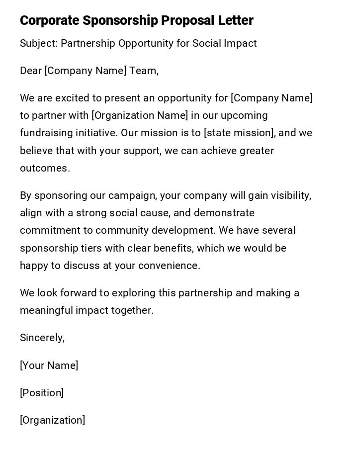 Corporate Sponsorship Proposal Letter