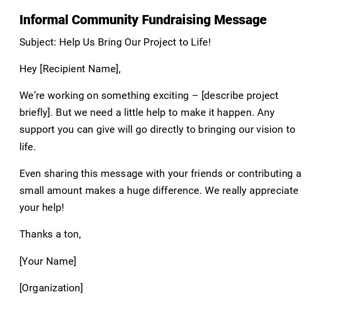 Informal Community Fundraising Message