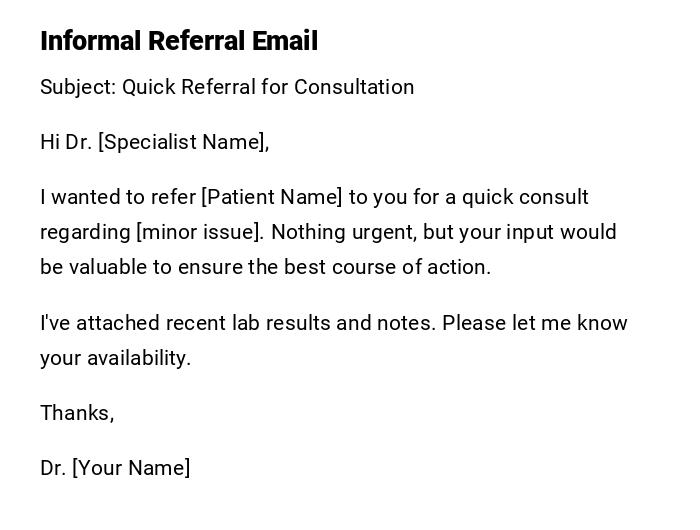 Informal Referral Email Informal Referral Email