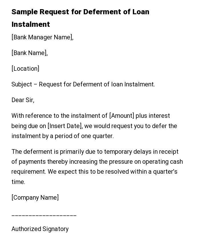 Sample Request for Deferment of Loan Instalment