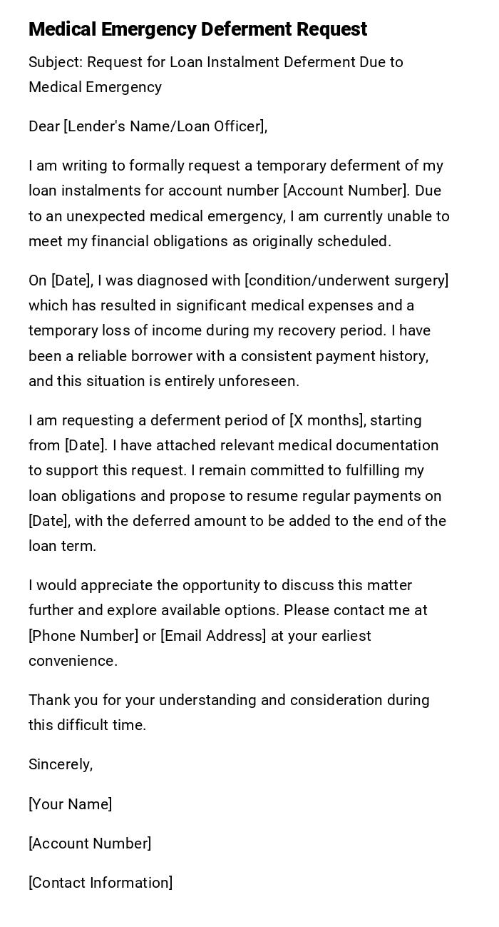 Medical Emergency Deferment Request Medical Emergency Deferment Request