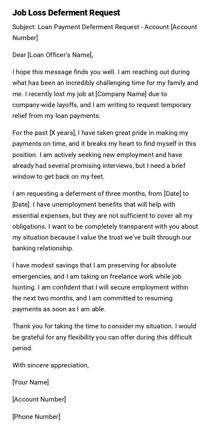 Job Loss Deferment Request Job Loss Deferment Request