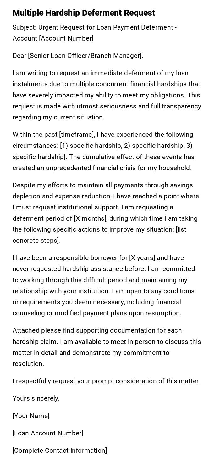Multiple Hardship Deferment Request Multiple Hardship Deferment Request