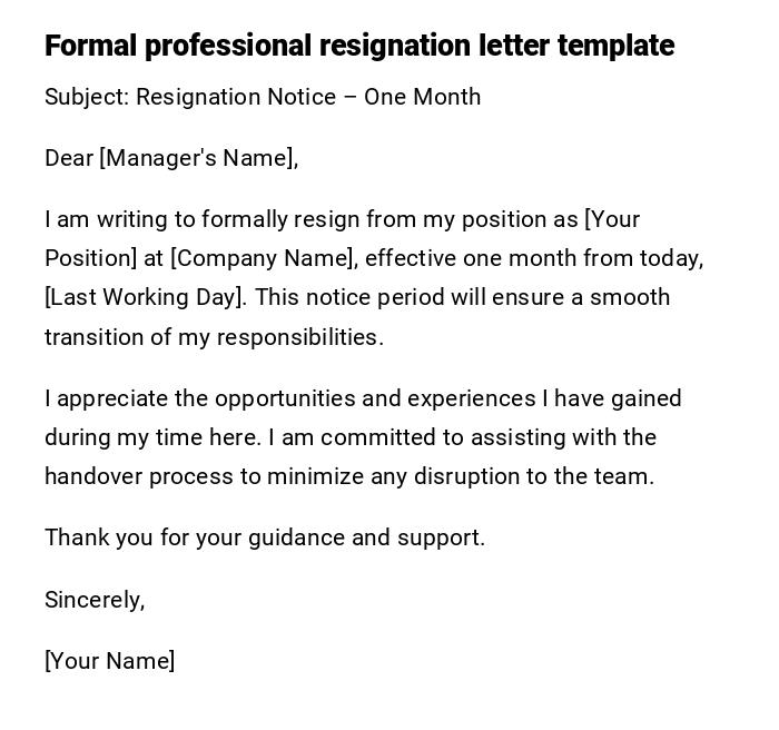 Formal professional resignation letter template Formal professional resignation letter template