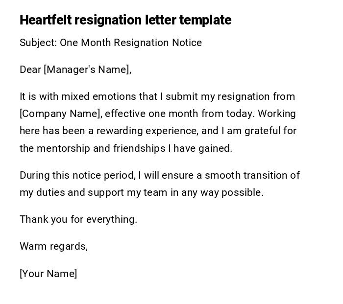 Heartfelt resignation letter template Heartfelt resignation letter template