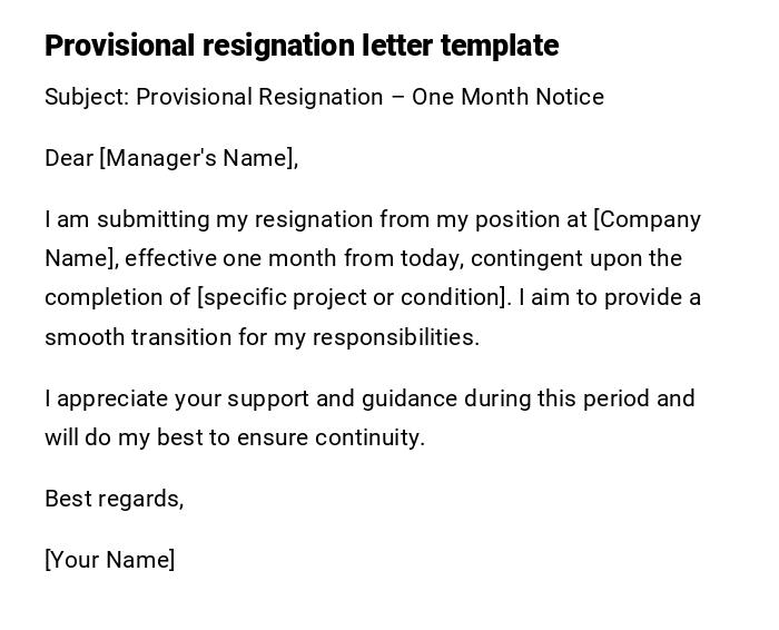 Provisional resignation letter template Provisional resignation letter template