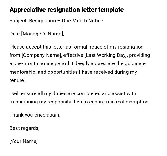 Appreciative resignation letter template Appreciative resignation letter template