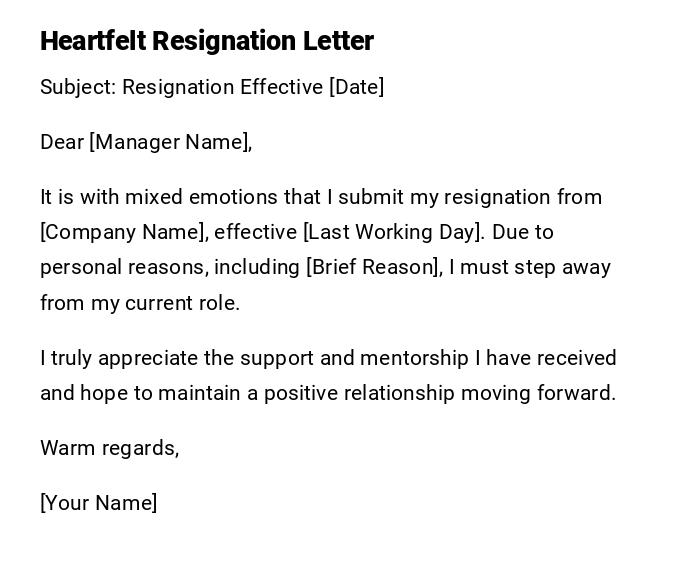 Heartfelt Resignation Letter Heartfelt Resignation Letter