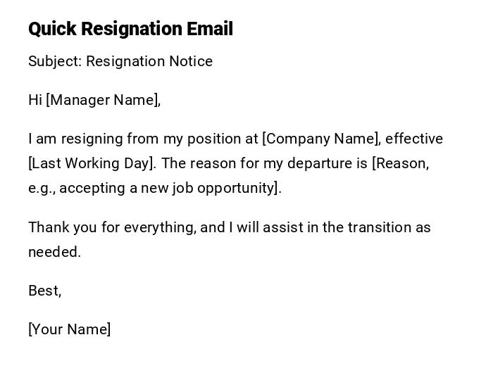 Quick Resignation Email Quick Resignation Email