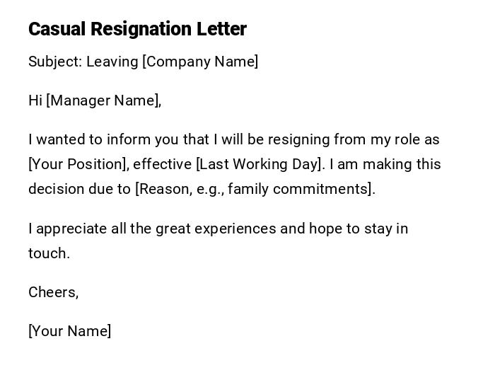 Casual Resignation Letter Casual Resignation Letter