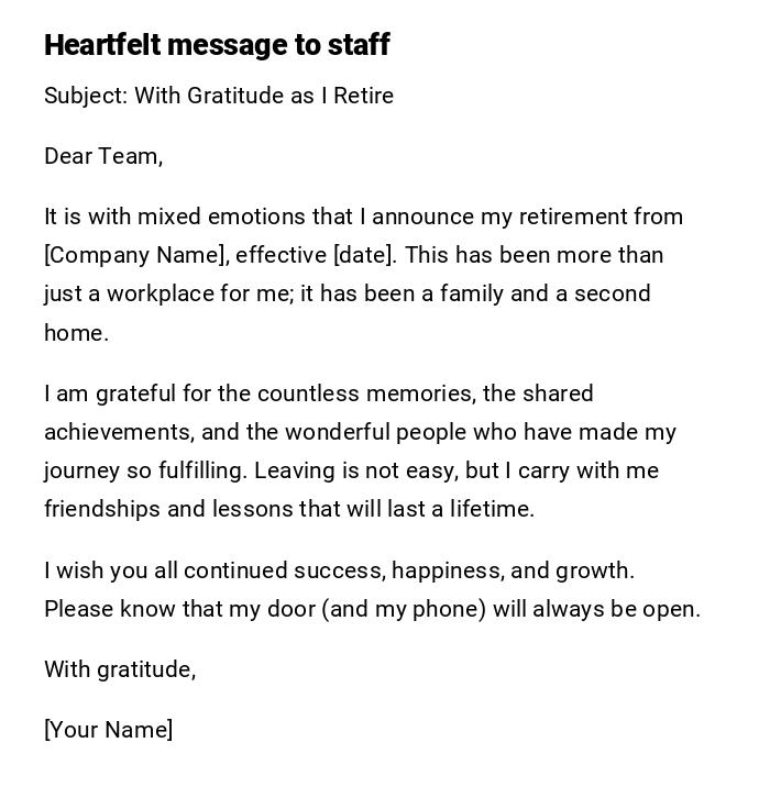 Heartfelt message to staff Heartfelt message to staff