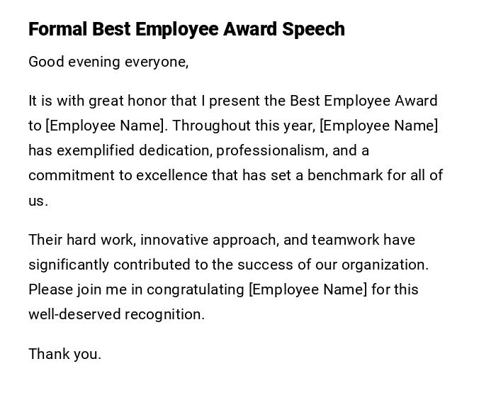 Formal Best Employee Award Speech Formal Best Employee Award Speech